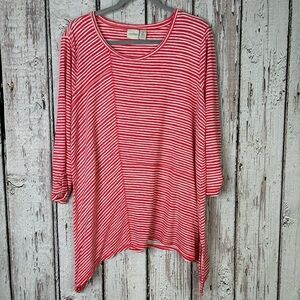 Zenergy by Chico’s Striped‎ Shark Bite Tunic 2|Large Coral Pink & White Pullover